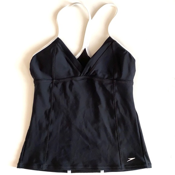 Speedo Black/White Strap V-neck Swim Tankini, Sz S - Picture 8 of 11